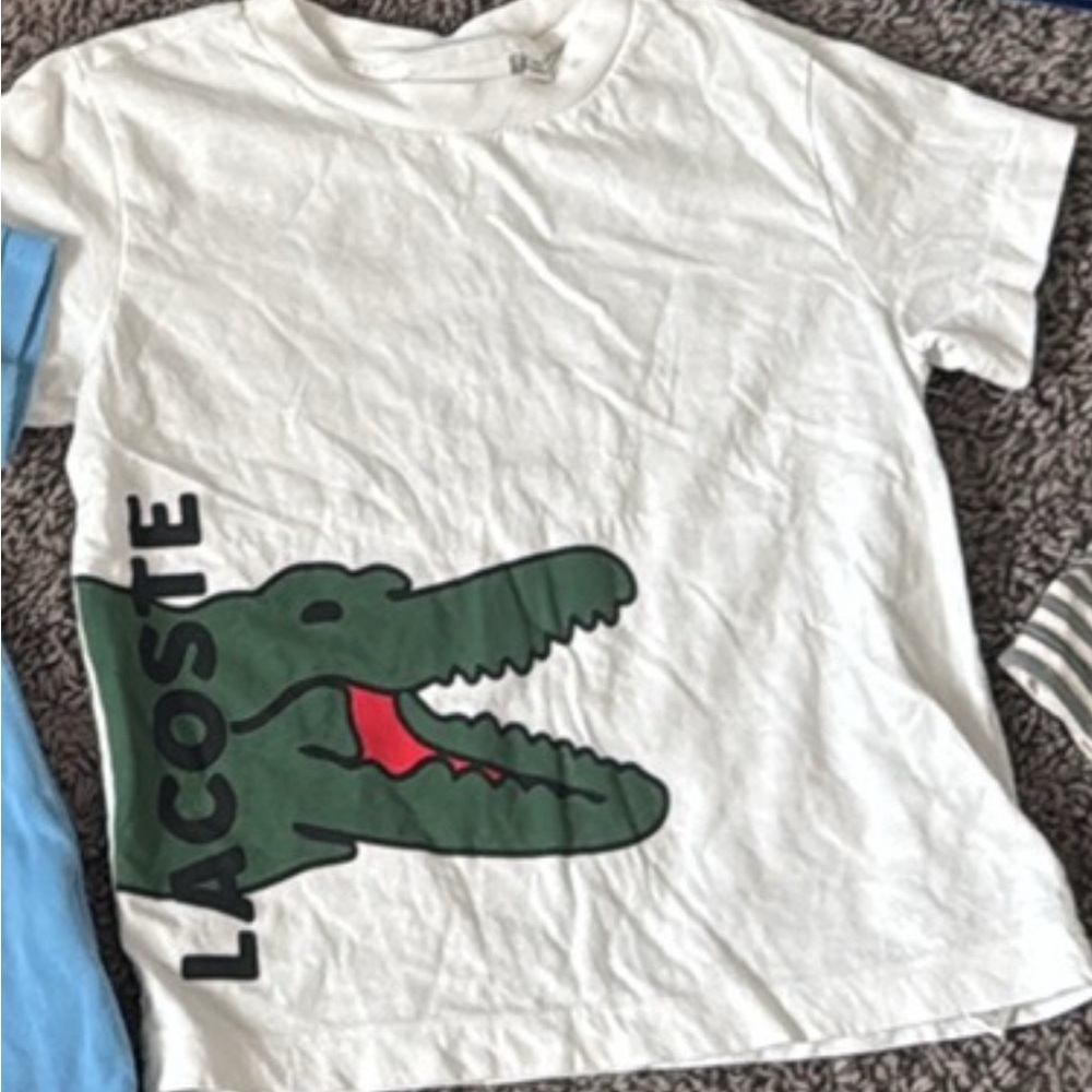 Lacoste Kids White Tee with Green and Red Crocodile
